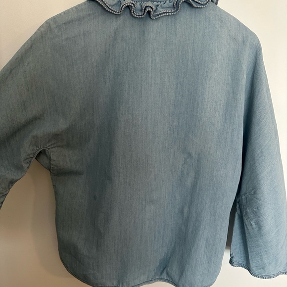 See By Chloe Size 10 Blue Ruffled Denim Top Button Down Chambray - Picture 6 of 8
